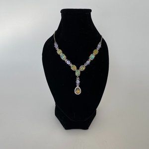 Gorgeous D'Joy Sterling Silver Pendant with Opals, Tanzanite, and Cubic Zirconia